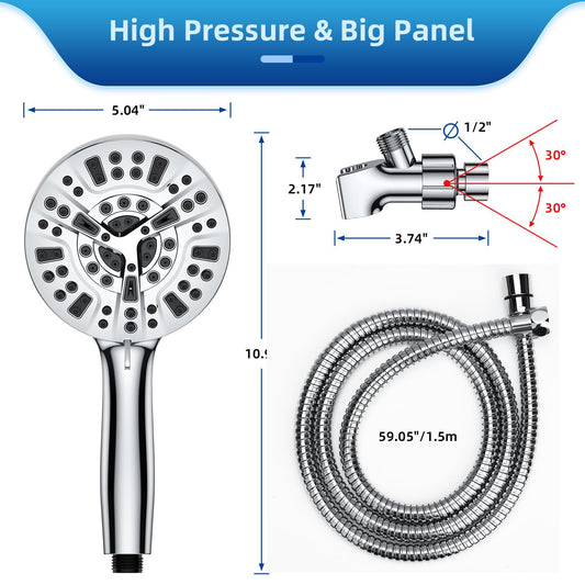 LuxeLine Chrome 5" High Pressure Shower Head with Handheld, 10 Modes, Hard Water Filter & Anti-Clog Design