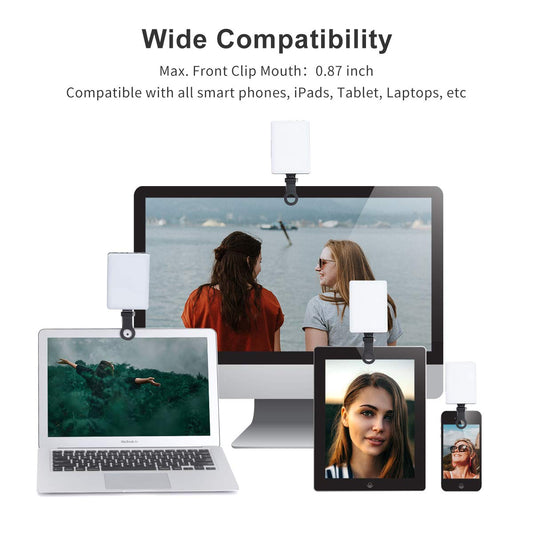 LuxeLine Rechargeable 60-LED Clip Video Light with Dual Clips - 3 Modes & 10 Brightness Levels for Phones, Laptops, TikTok, Zoom Calls & Makeup (Micro USB/Type-C)