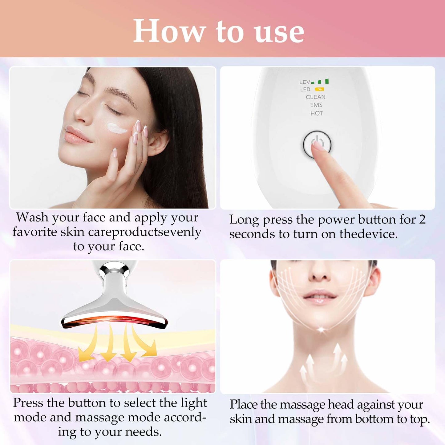 LuxeLine LED Facial Light Therapy Wand - 7-Color Red & Blue Light Therapy for Face & Neck, Anti-Aging & Acne Treatment with Heat Massage, Portable Skin Care Device (White)