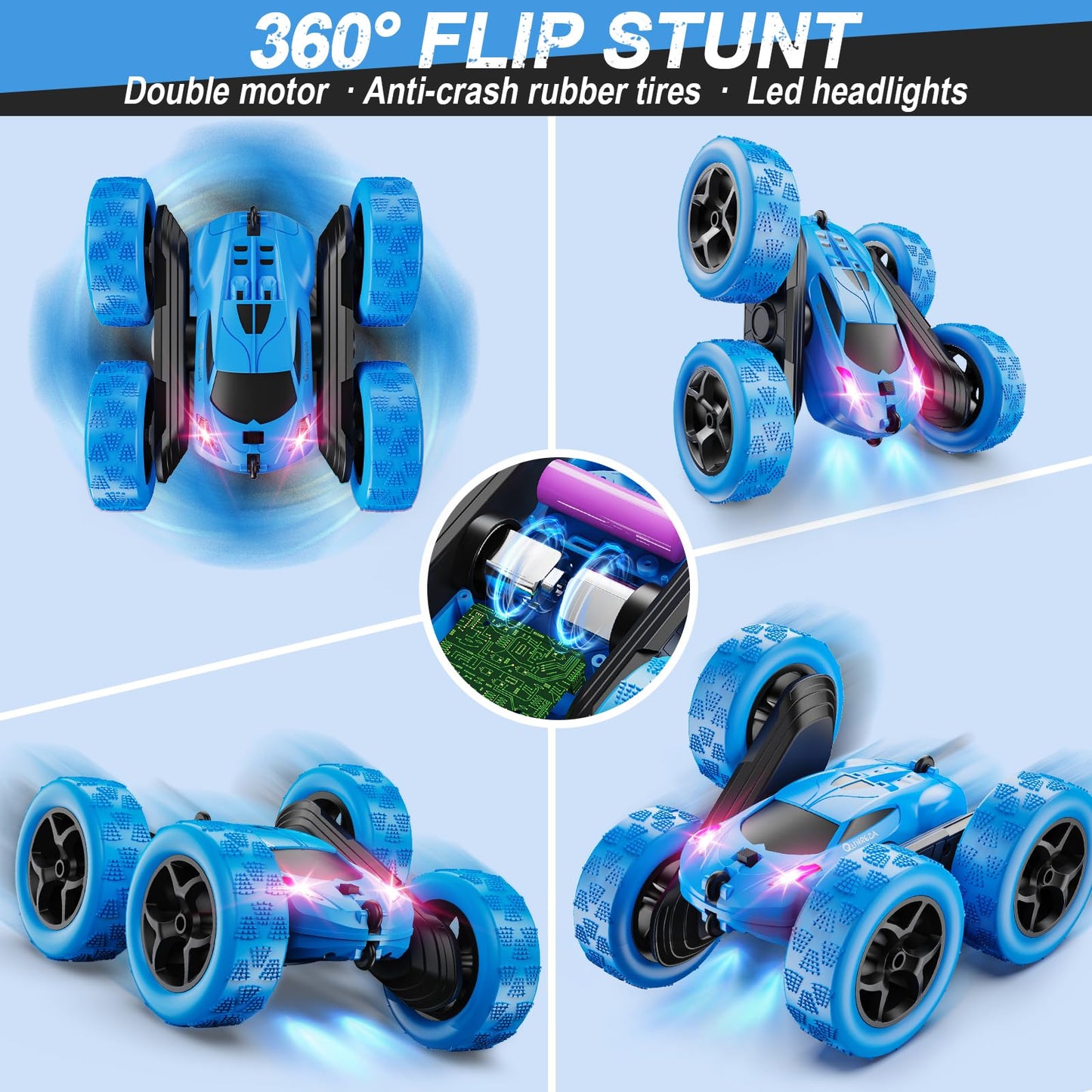 RC Stunt Car for Kids Ages 6+, 4WD Double Sided Remote Control Car 360° Rotating with LED Headlights, Durable Off-Road Toy, Birthday & Christmas Gift for Boys and Girls