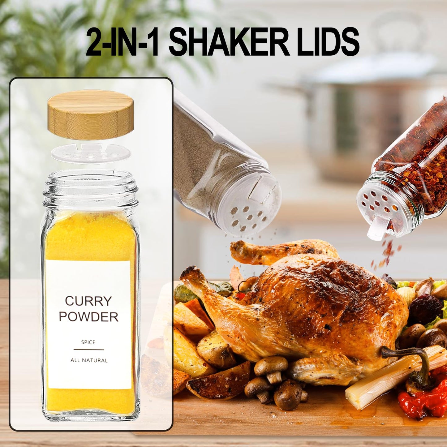 LuxeLine 24-Pack Glass Spice Jars with Bamboo Lids | 4oz Square Containers, Shaker Tops, Waterproof Labels + Funnel | Pantry, Drawer & Rack Organizer