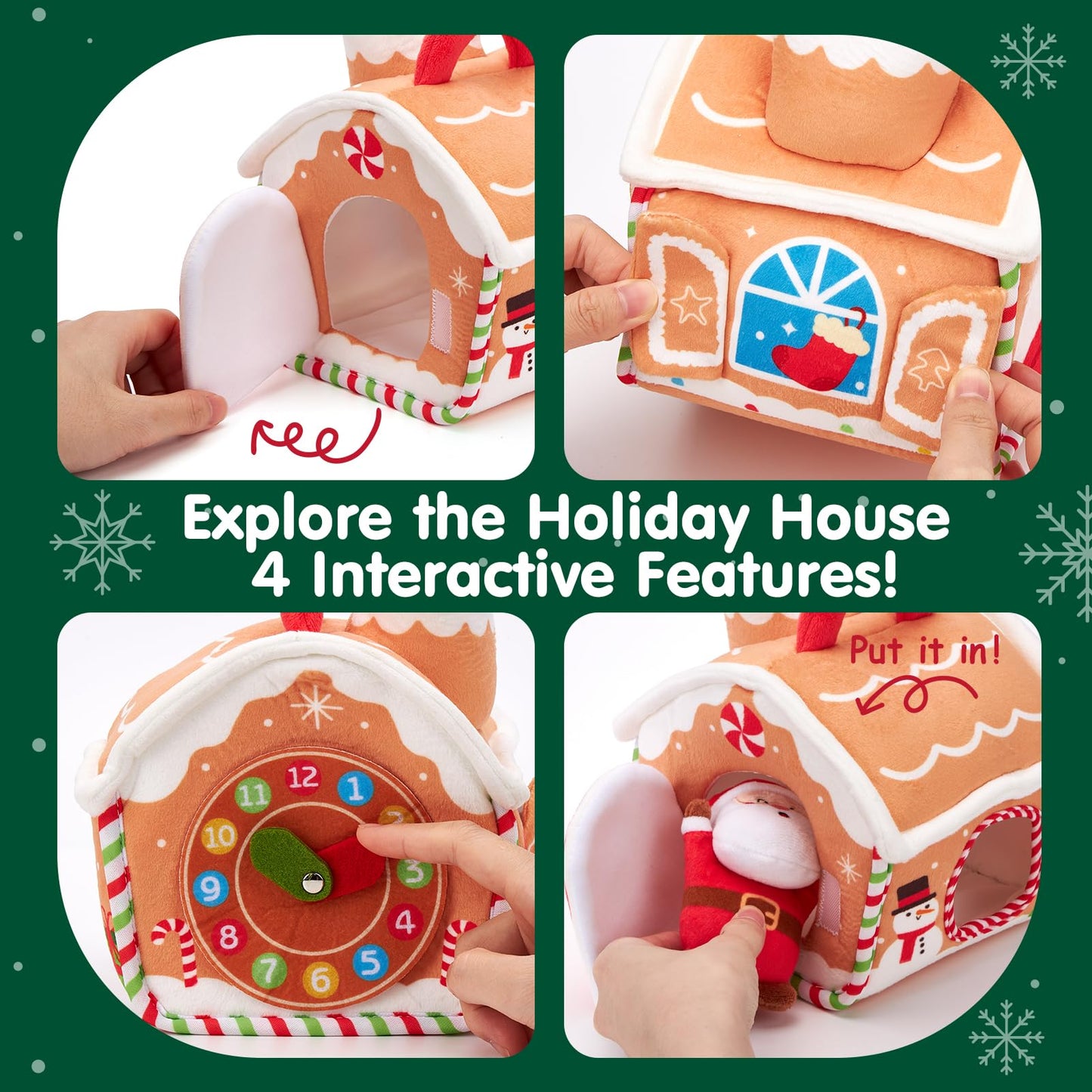 Baby Christmas Toy Set for 6–18 Months – Musical Plush Gingerbread House with Santa, Reindeer, Rattles & Sensory Holiday Characters – Interactive 7-Piece Gift for Infant Boys & Girls