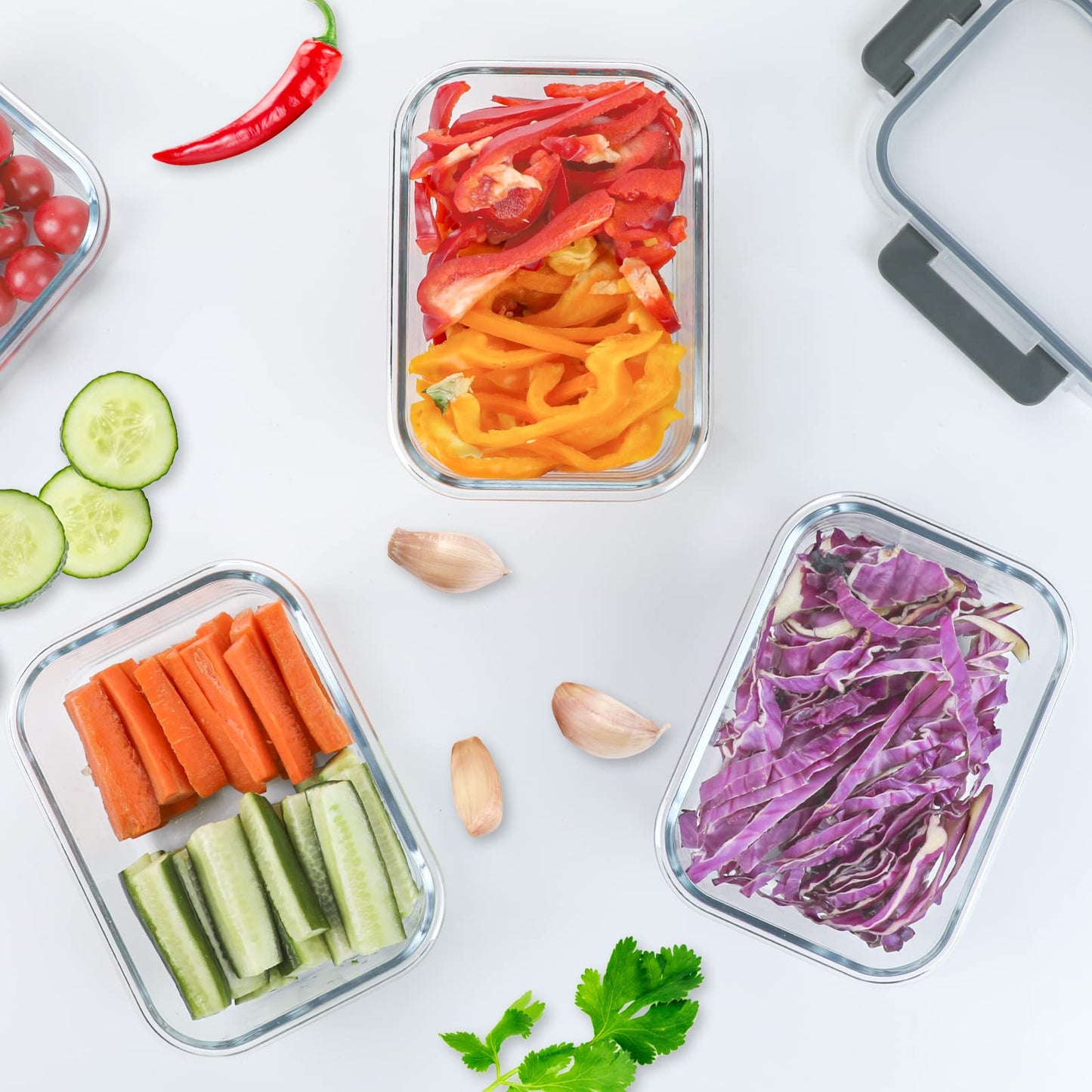 LuxeLine 5-Pack Borosilicate Glass Meal Prep Containers (36oz) - Airtight Lids, Stackable, Microwave/Oven/Freezer/Dishwasher Safe