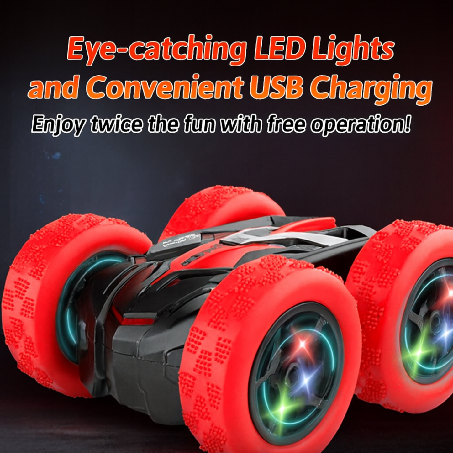 Red RC Stunt Car for Kids Ages 6+, 4WD Double Sided Remote Control Car 360° Rotating with LED Headlights, Durable Off-Road Toy, Birthday & Christmas Gift for Boys and Girls