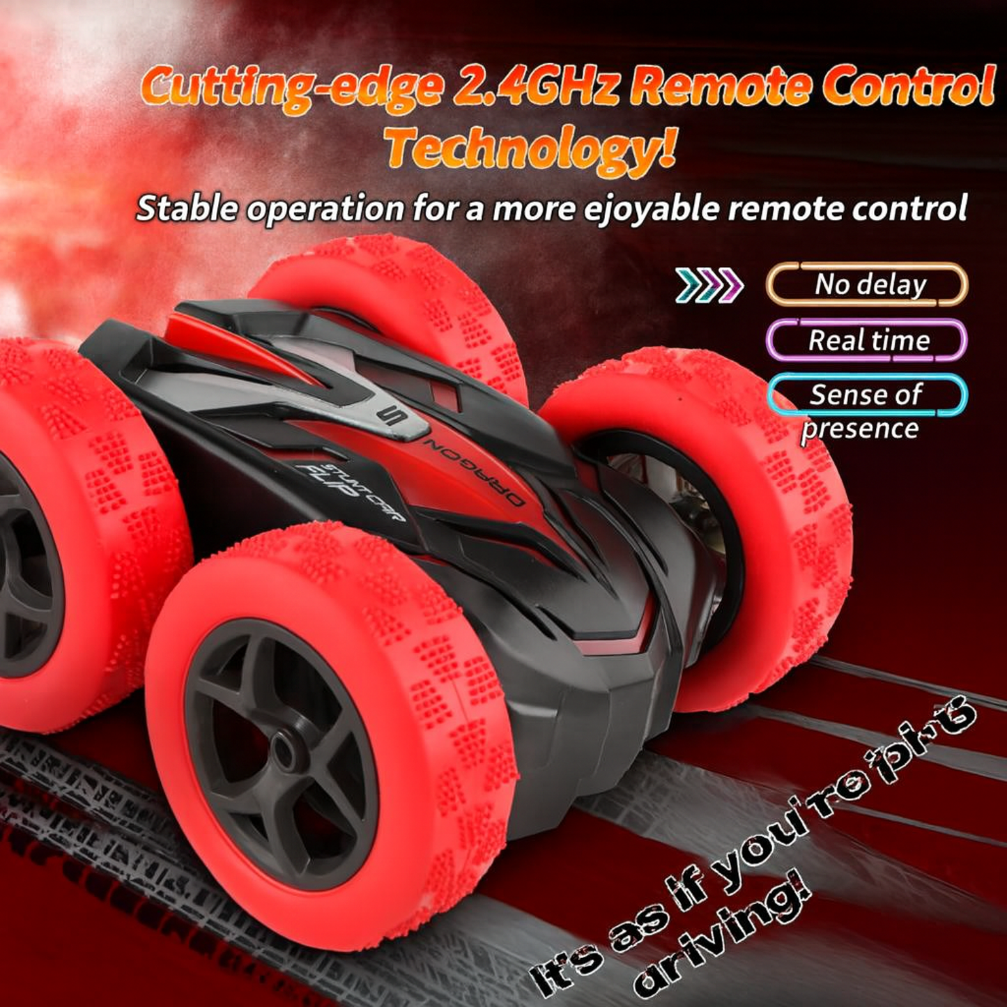 Red RC Stunt Car for Kids Ages 6+, 4WD Double Sided Remote Control Car 360° Rotating with LED Headlights, Durable Off-Road Toy, Birthday & Christmas Gift for Boys and Girls