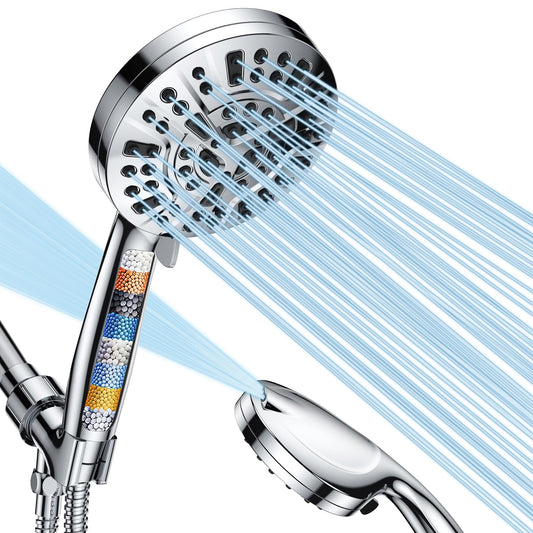 LuxeLine Chrome 5" High Pressure Shower Head with Handheld, 10 Modes, Hard Water Filter & Anti-Clog Design