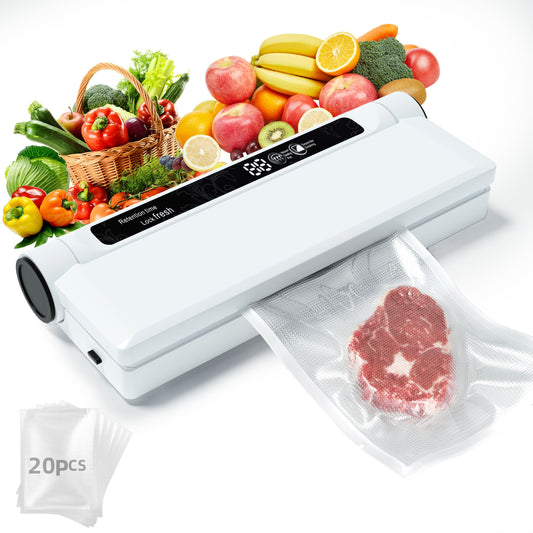 LuxeLine FoodSaver Pro 75KPA Vacuum Sealer Machine w/ 20 Bags - Dry/Wet Modes, Digital Timer, Compact for Small Kitchens | Extends Freshness 7X