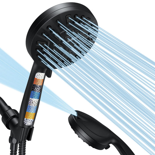 LuxeLine Black 5" High Pressure Shower Head with Handheld, 10 Modes, Hard Water Filter & Anti-Clog Design