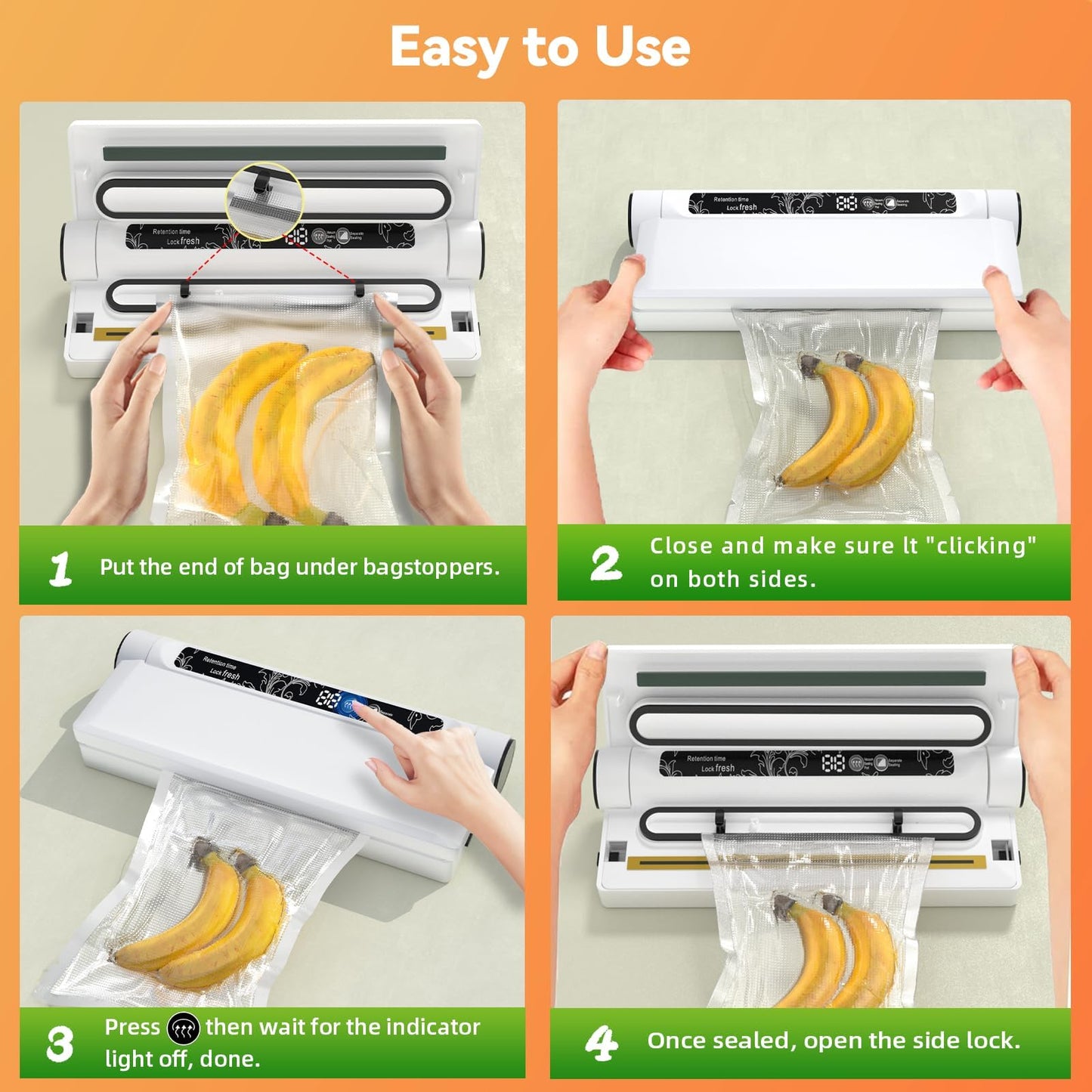 LuxeLine FoodSaver Pro 75KPA Vacuum Sealer Machine w/ 20 Bags - Dry/Wet Modes, Digital Timer, Compact for Small Kitchens | Extends Freshness 7X