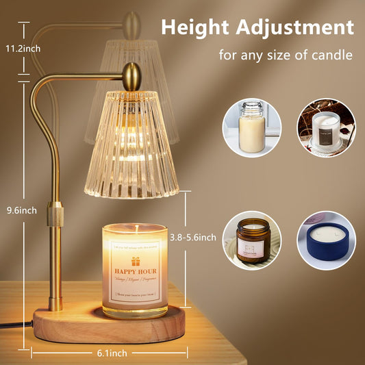 LuxeLine Candle Warmer Lamp with Timer & Dimmer - Adjustable Height Flameless Warmer for Scented Jar Candles, Wax Melts, Home Decor Gift for Women
