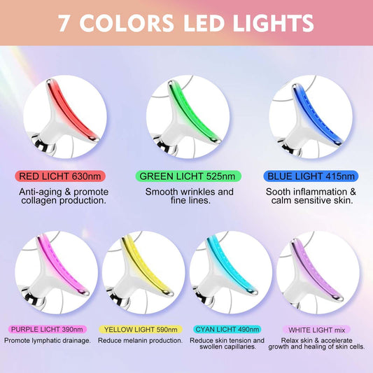 LuxeLine LED Facial Light Therapy Wand - 7-Color Red & Blue Light Therapy for Face & Neck, Anti-Aging & Acne Treatment with Heat Massage, Portable Skin Care Device (White)