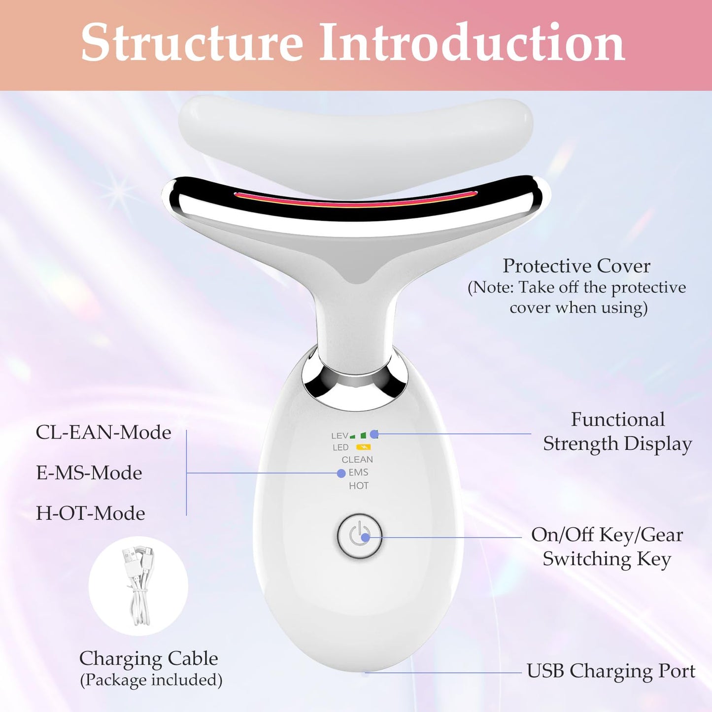 LuxeLine LED Facial Light Therapy Wand - 7-Color Red & Blue Light Therapy for Face & Neck, Anti-Aging & Acne Treatment with Heat Massage, Portable Skin Care Device (White)