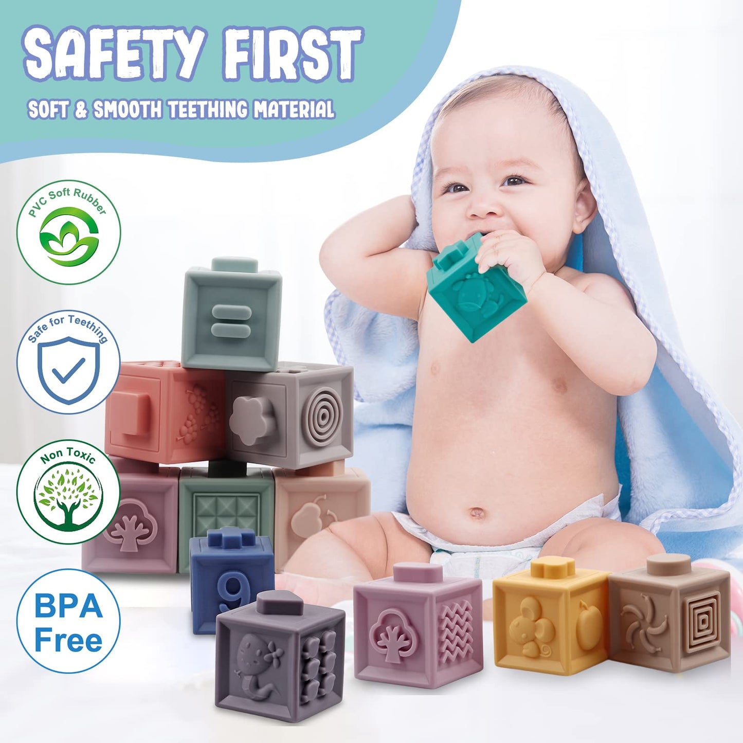 LuxeLine 24-Piece Montessori Soft Baby Toys Set – Stacking Blocks, Sensory Balls, Stacking Rings & Storage Bag – BPA-Free Developmental Toys for Infants & Toddlers 6–18 Months