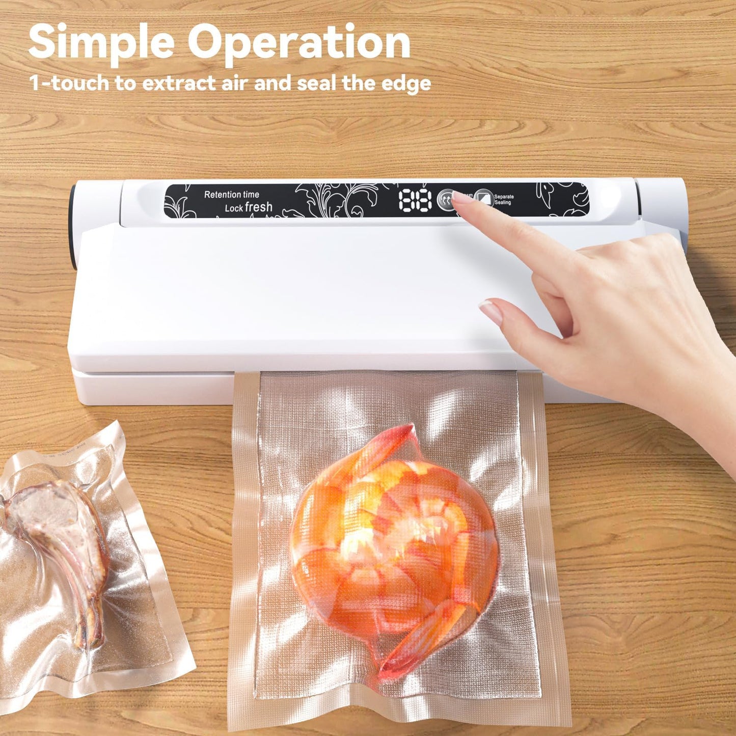 LuxeLine FoodSaver Pro 75KPA Vacuum Sealer Machine w/ 20 Bags - Dry/Wet Modes, Digital Timer, Compact for Small Kitchens | Extends Freshness 7X