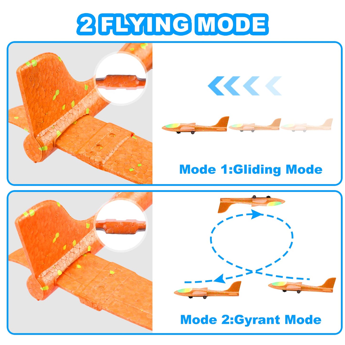 LuxeLine Foam Airplane Launcher Toy — 3-Pack LED Glider Planes with Launcher & Dual Flight Modes — Outdoor Kids Flying Toy Gift (Ages 4-12)