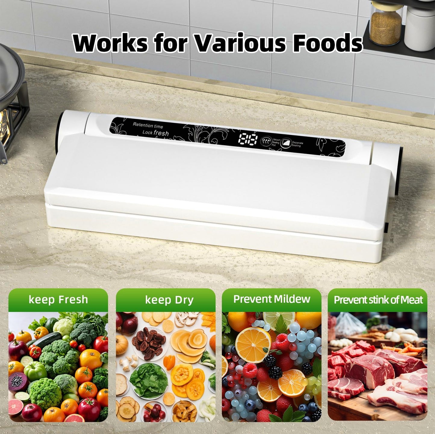 LuxeLine FoodSaver Pro 75KPA Vacuum Sealer Machine w/ 20 Bags - Dry/Wet Modes, Digital Timer, Compact for Small Kitchens | Extends Freshness 7X