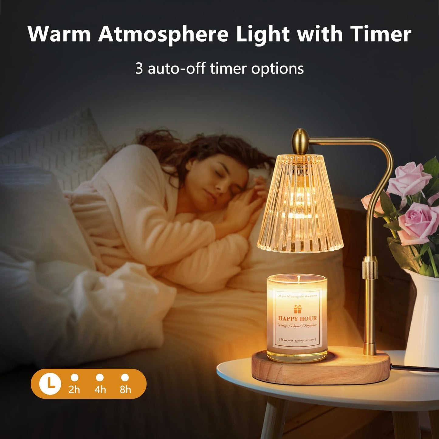 LuxeLine Candle Warmer Lamp with Timer & Dimmer - Adjustable Height Flameless Warmer for Scented Jar Candles, Wax Melts, Home Decor Gift for Women