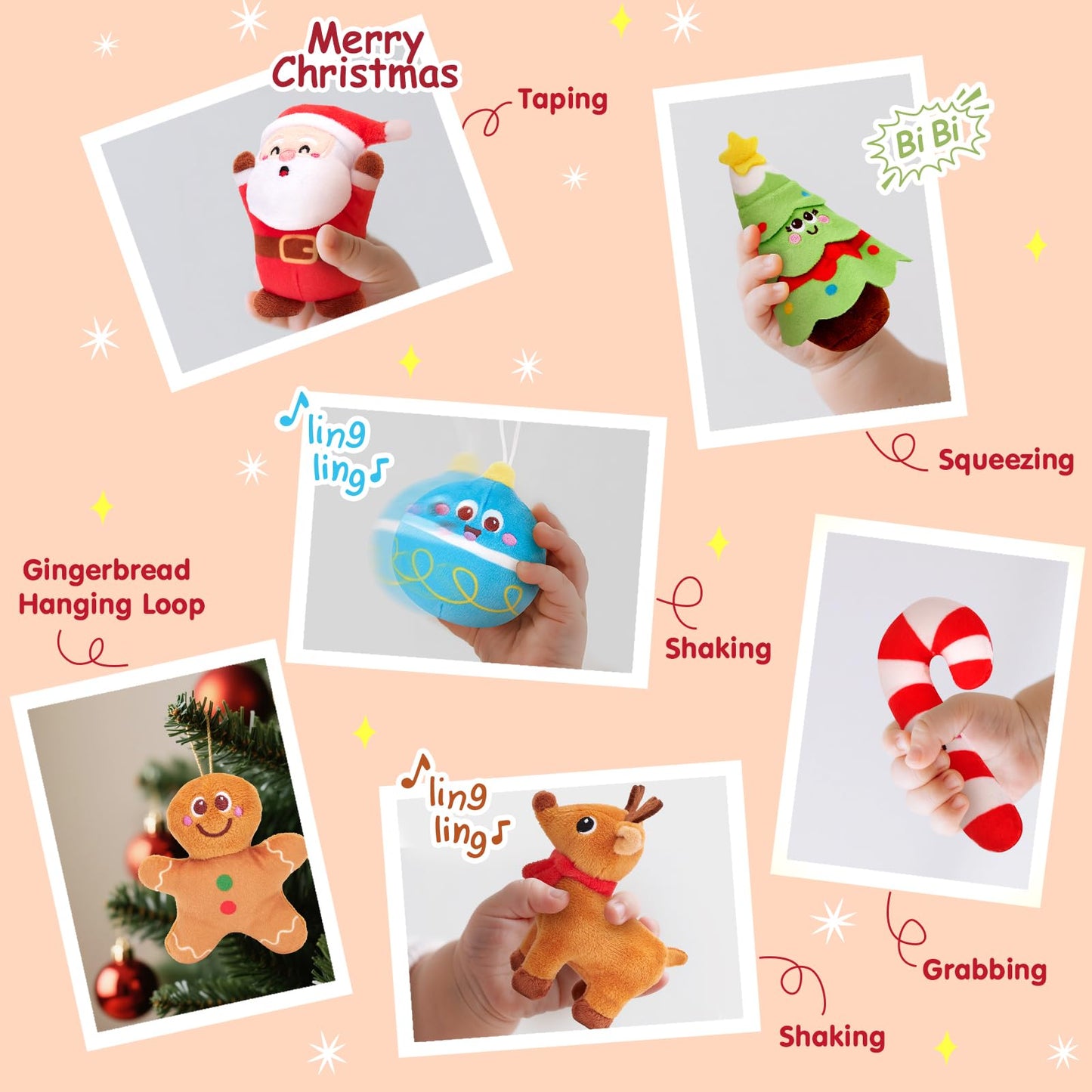 Baby Christmas Toy Set for 6–18 Months – Musical Plush Gingerbread House with Santa, Reindeer, Rattles & Sensory Holiday Characters – Interactive 7-Piece Gift for Infant Boys & Girls