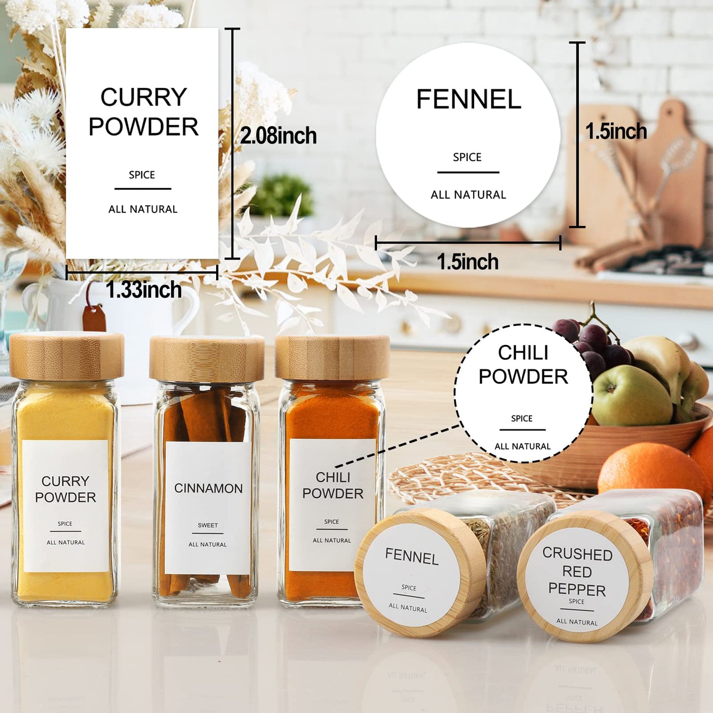 LuxeLine 24-Pack Glass Spice Jars with Bamboo Lids | 4oz Square Containers, Shaker Tops, Waterproof Labels + Funnel | Pantry, Drawer & Rack Organizer