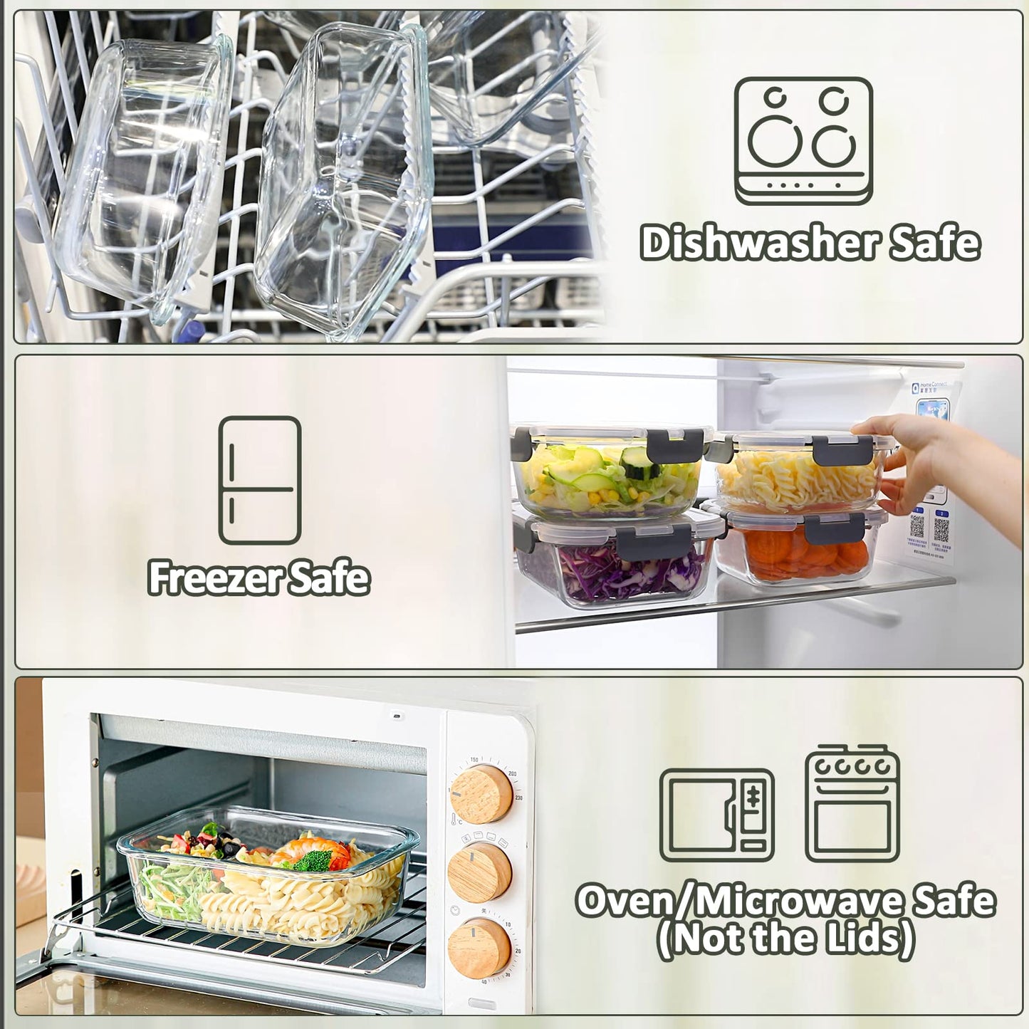 LuxeLine 5-Pack Borosilicate Glass Meal Prep Containers (36oz) - Airtight Lids, Stackable, Microwave/Oven/Freezer/Dishwasher Safe