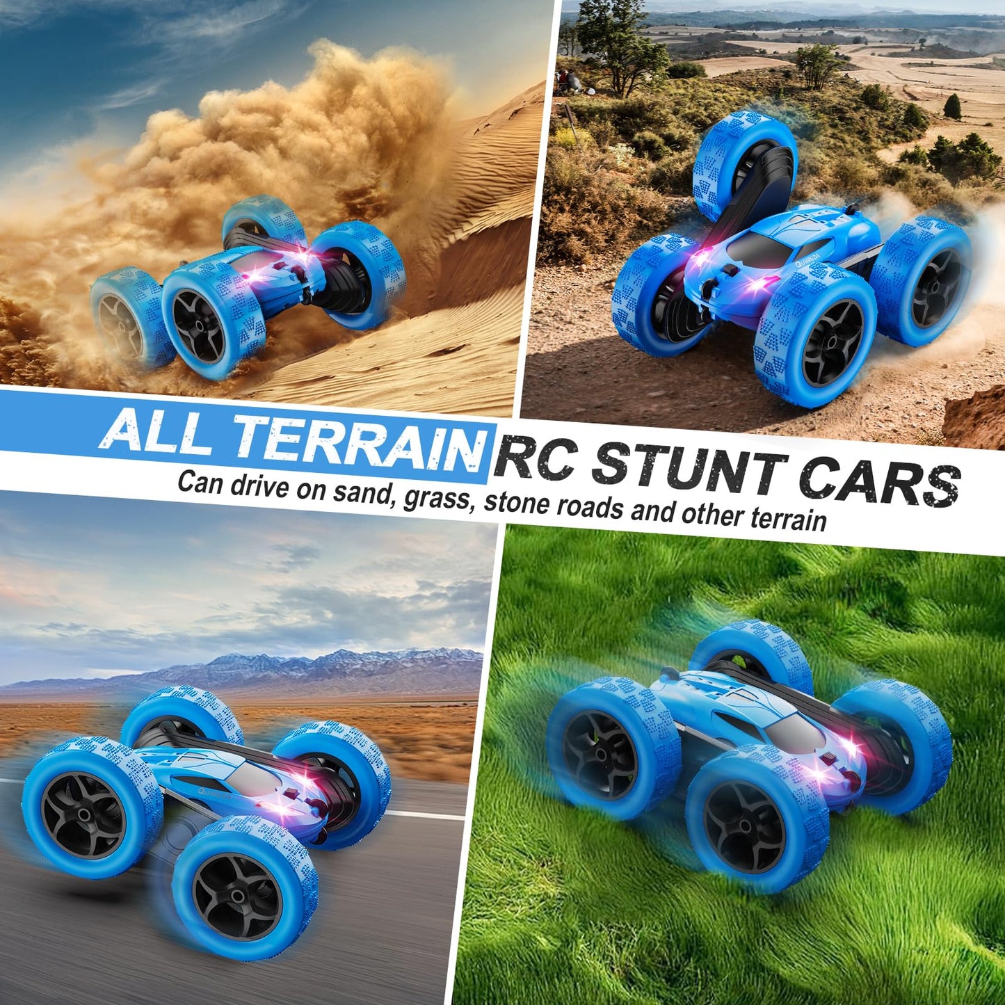 RC Stunt Car for Kids Ages 6+, 4WD Double Sided Remote Control Car 360° Rotating with LED Headlights, Durable Off-Road Toy, Birthday & Christmas Gift for Boys and Girls