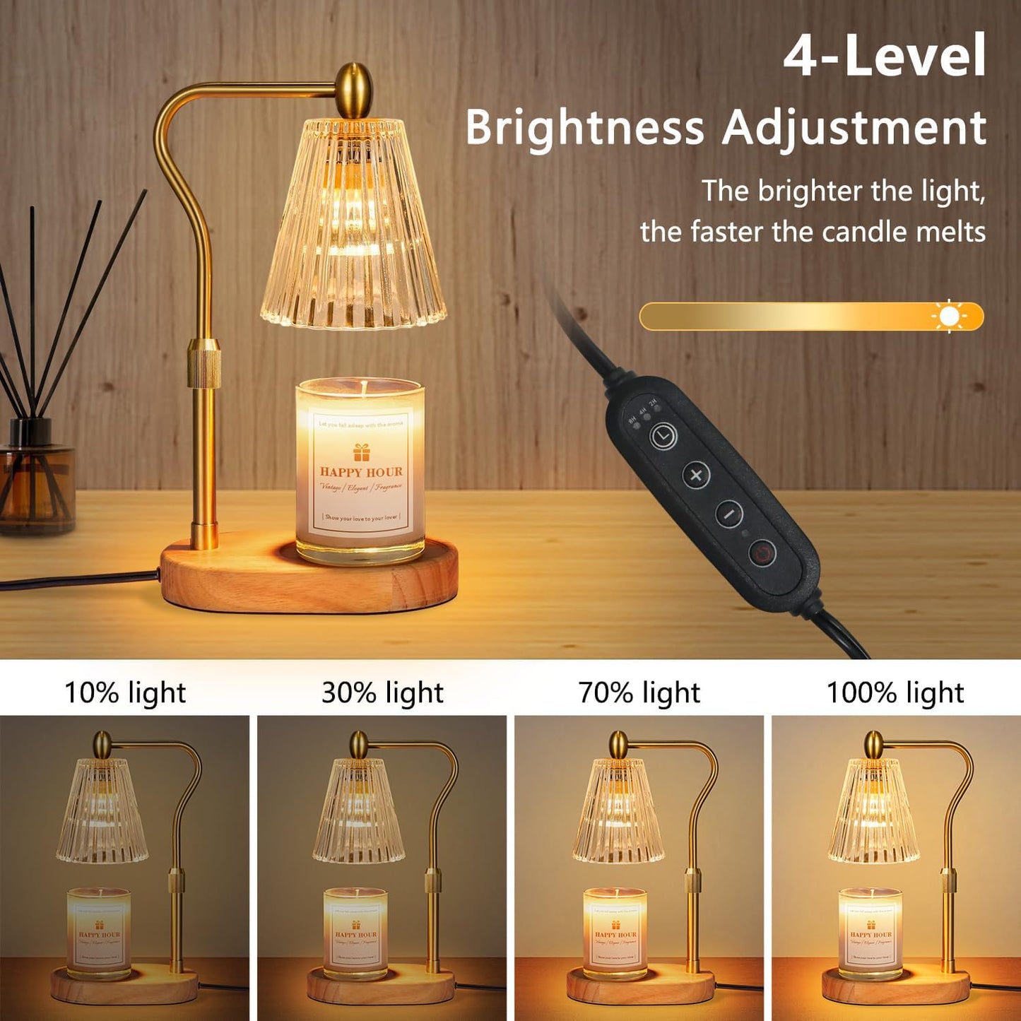 LuxeLine Candle Warmer Lamp with Timer & Dimmer - Adjustable Height Flameless Warmer for Scented Jar Candles, Wax Melts, Home Decor Gift for Women