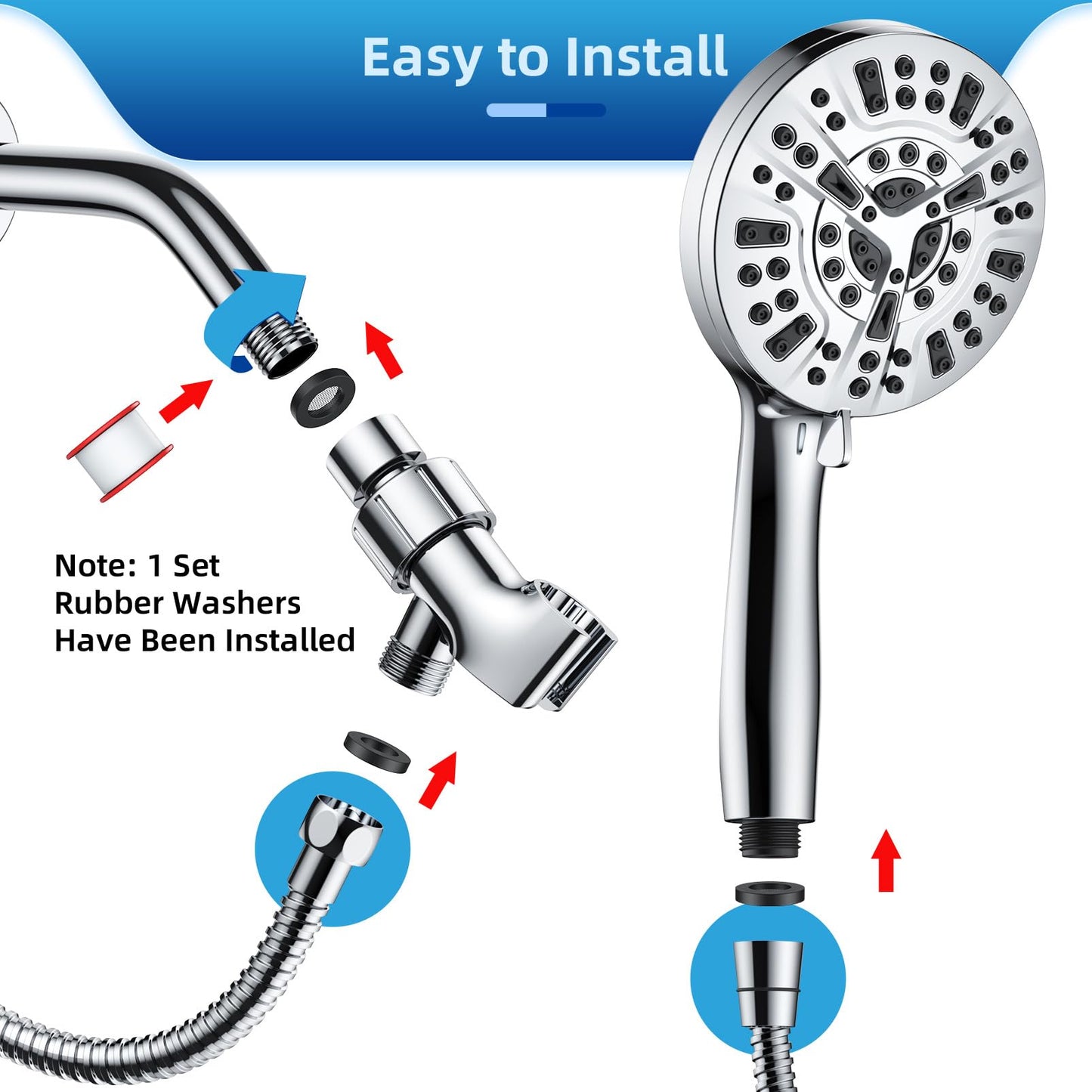 LuxeLine Chrome 5" High Pressure Shower Head with Handheld, 10 Modes, Hard Water Filter & Anti-Clog Design