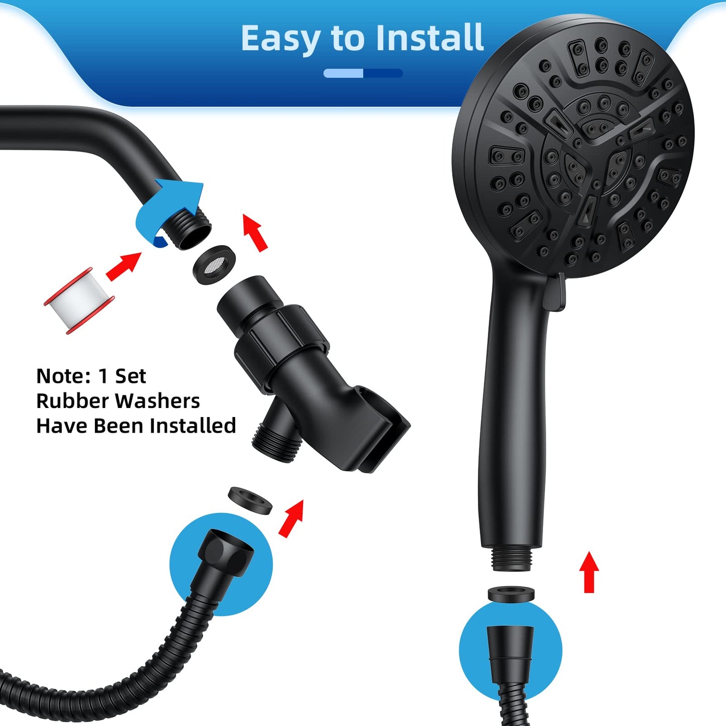 LuxeLine Black 5" High Pressure Shower Head with Handheld, 10 Modes, Hard Water Filter & Anti-Clog Design
